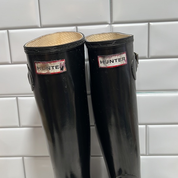 Hunter Original Back Adjustable Gloss Black Rain BOOTS Women's Size 9 - Picture 3 of 11